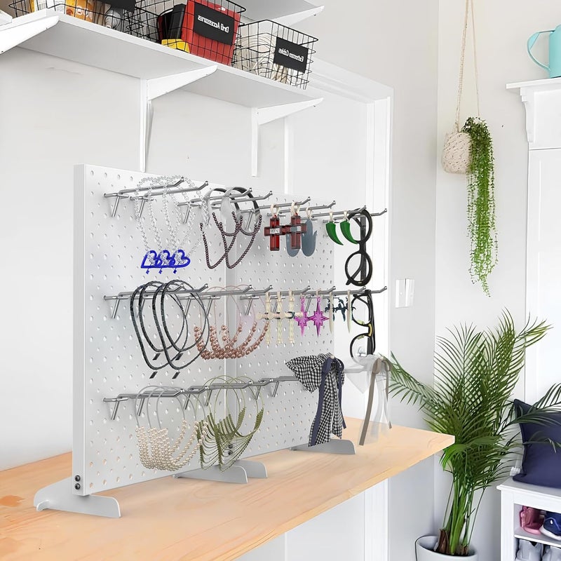TORACK Pegboard Display Stand for Craft Shows & Fairs, 12 x 16 in Metal Tabletop Pegboard Display with Hooks for Christmas Fair Event(White, Pack of 2) - Image 2